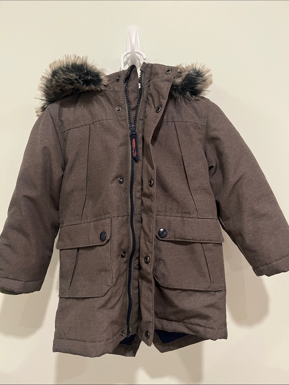 Primark Brown Hooded Puffer Coat with Faux-Fur Trim
